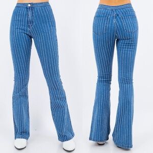 NWT Rhinestone Jeweled High-Rise Blue Jean Boot Cut Flare Pants